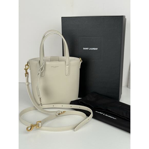 Saint Laurent Shopper Mini Tote Bag Cream Leather - Picture 2 of 6